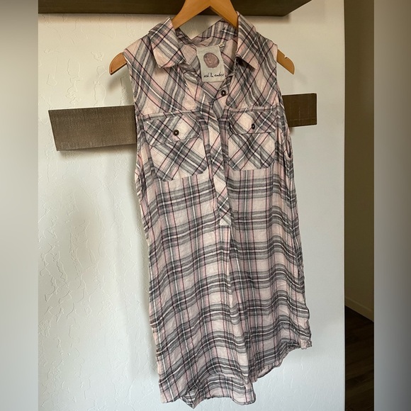 Anthro Ash & Ember Plaid Sleeveless Button Down Shirt Dress, pockets—size Med••• - Picture 9 of 14
